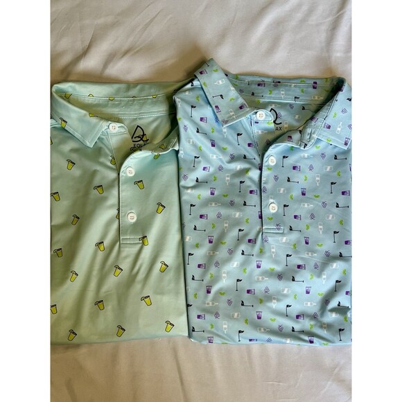 DEOLAX Other - 2 Deolax Polo Shirt Mens Large Cocktail Print Blue Golf Performance Stretch